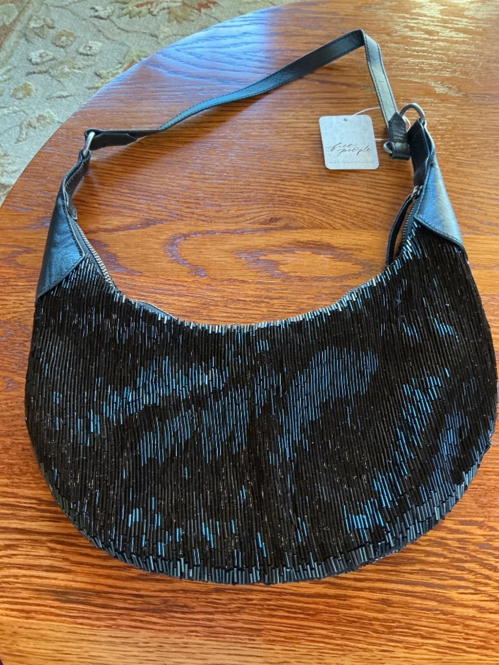 Free People Bugle Bead Clutch/ Sling Bag in Black Embroidered Combo NWT $128R - Picture 12 of 12